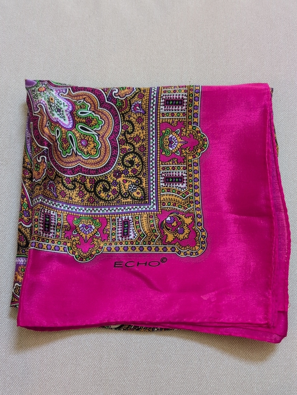 Vintage ECHO Pink Paisley Silk Scarf 32" Square
